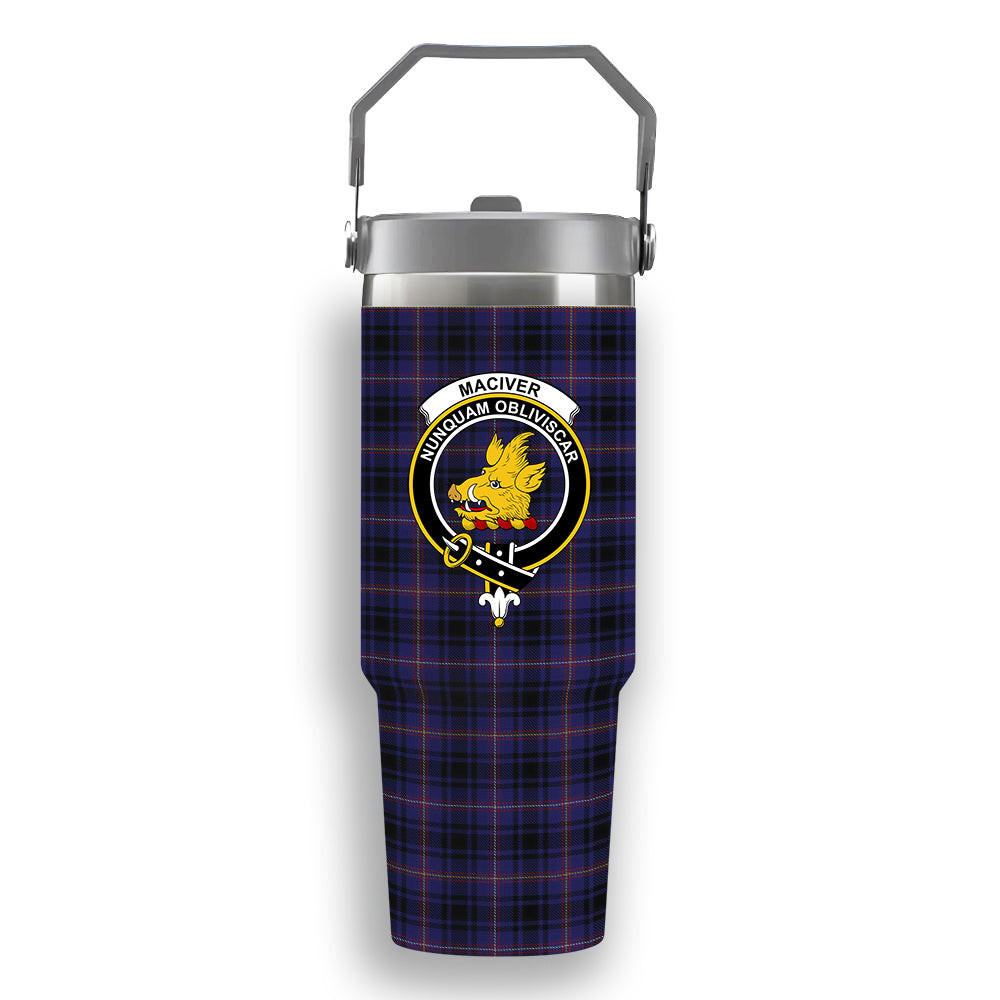 ScotsTee Shop Scottish MacIver of Strome Crest Tartan Flip Straw Tumbler 20oz 30oz