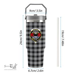 ScotsTee Shop Scottish MacLeod Black and White Crest Tartan Flip Straw Tumbler 20oz 30oz