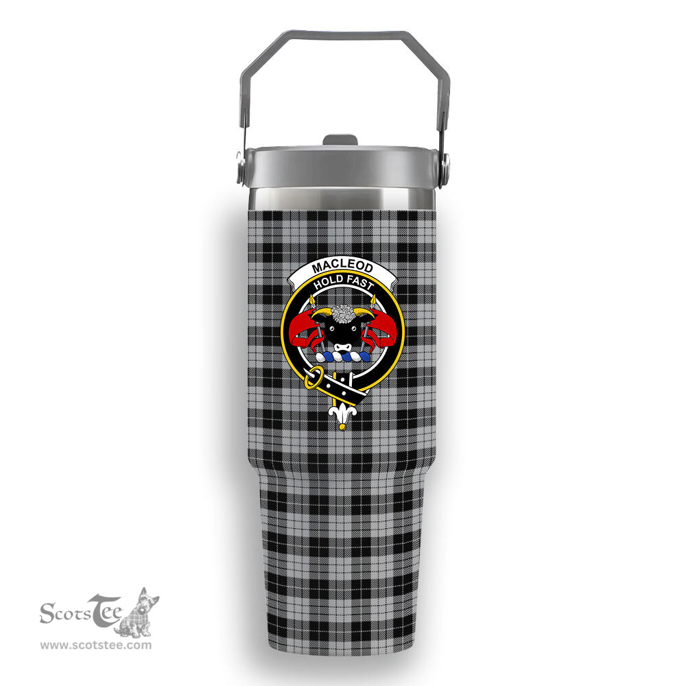 ScotsTee Shop Scottish MacLeod Black and White Crest Tartan Flip Straw Tumbler 20oz 30oz