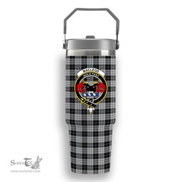 ScotsTee Shop Scottish MacLeod Black and White Crest Tartan Flip Straw Tumbler 20oz 30oz