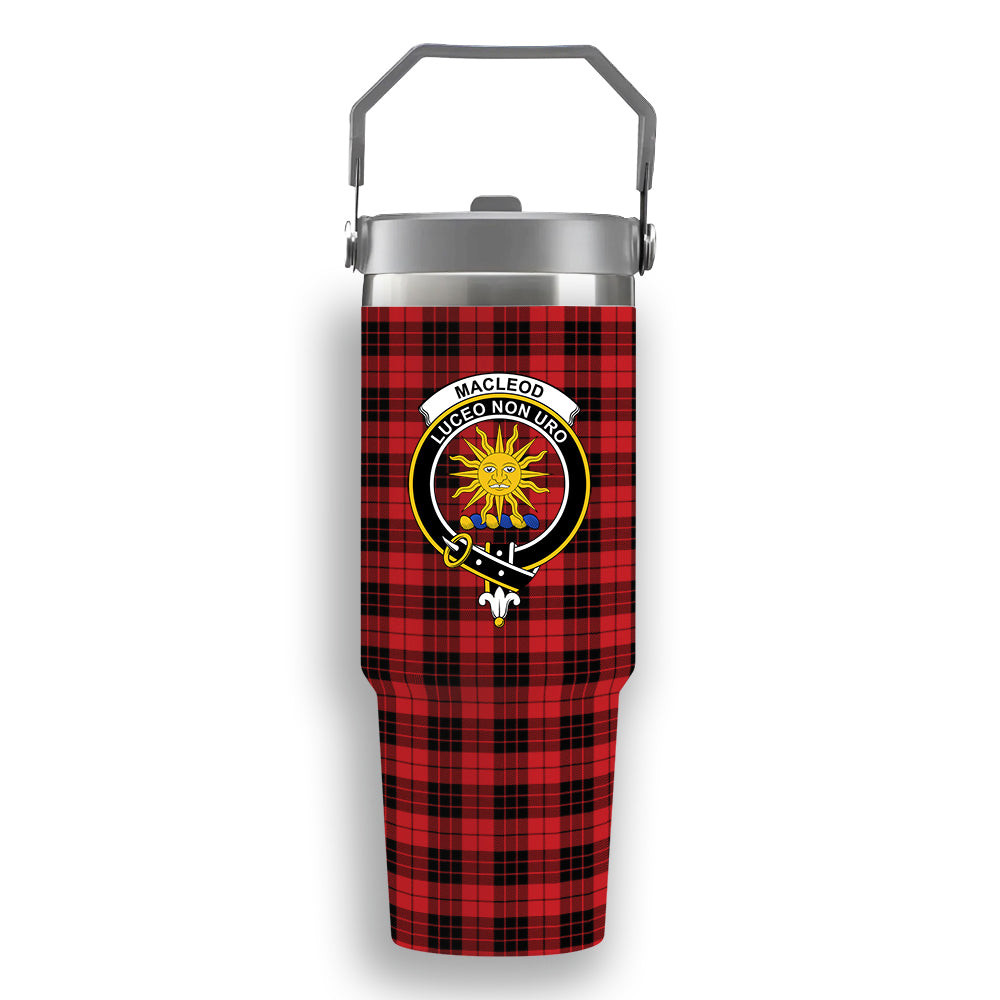 ScotsTee Shop Scottish MacLeod of Raasay Modern Crest Tartan Flip Straw Tumbler 20oz 30oz