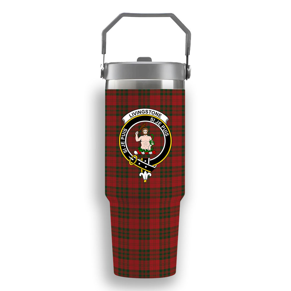 ScotsTee Shop Scottish Livingstone Crest Tartan Flip Straw Tumbler 20oz 30oz