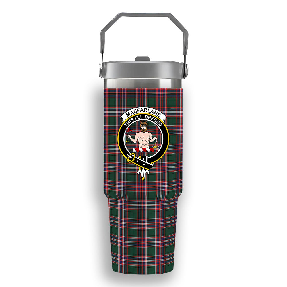 ScotsTee Shop Scottish MacFarlane Hunting Modern Crest Tartan Flip Straw Tumbler 20oz 30oz