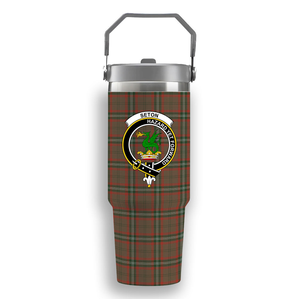 ScotsTee Shop Scottish Seton Hunting Ancient Crest Tartan Flip Straw Tumbler 20oz 30oz