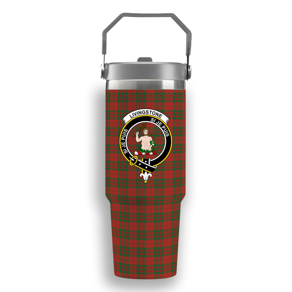 ScotsTee Shop Scottish Livingstone Ancient Crest Tartan Flip Straw Tumbler 20oz 30oz