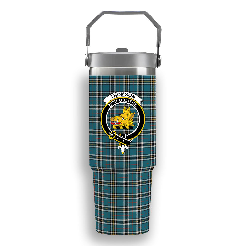 ScotsTee Shop Scottish Thomson Blue Ancient Clan Crest Tartan Flip Straw Tumbler 20oz 30oz