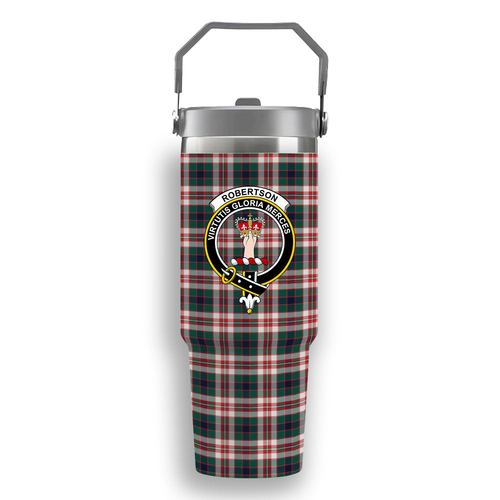 ScotsTee Shop Scottish Robertson Dress Modern Crest Tartan Flip Straw Tumbler 20oz 30oz
