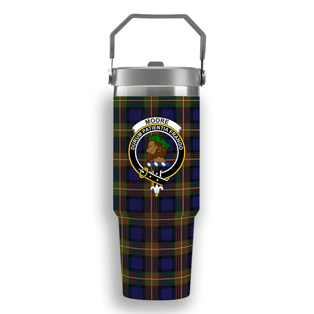ScotsTee Shop Scottish Moore Crest Tartan Flip Straw Tumbler 20oz 30oz