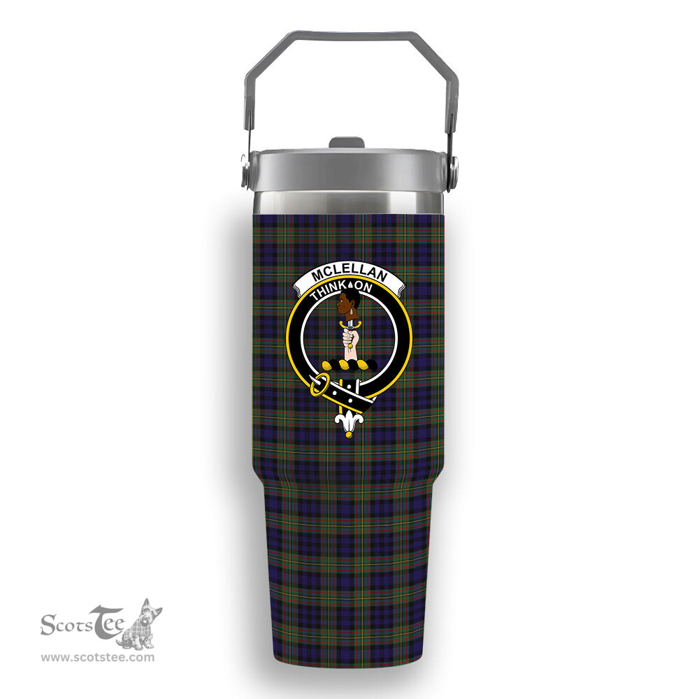 ScotsTee Shop Scottish McLellan Modern Crest Tartan Flip Straw Tumbler 20oz 30oz