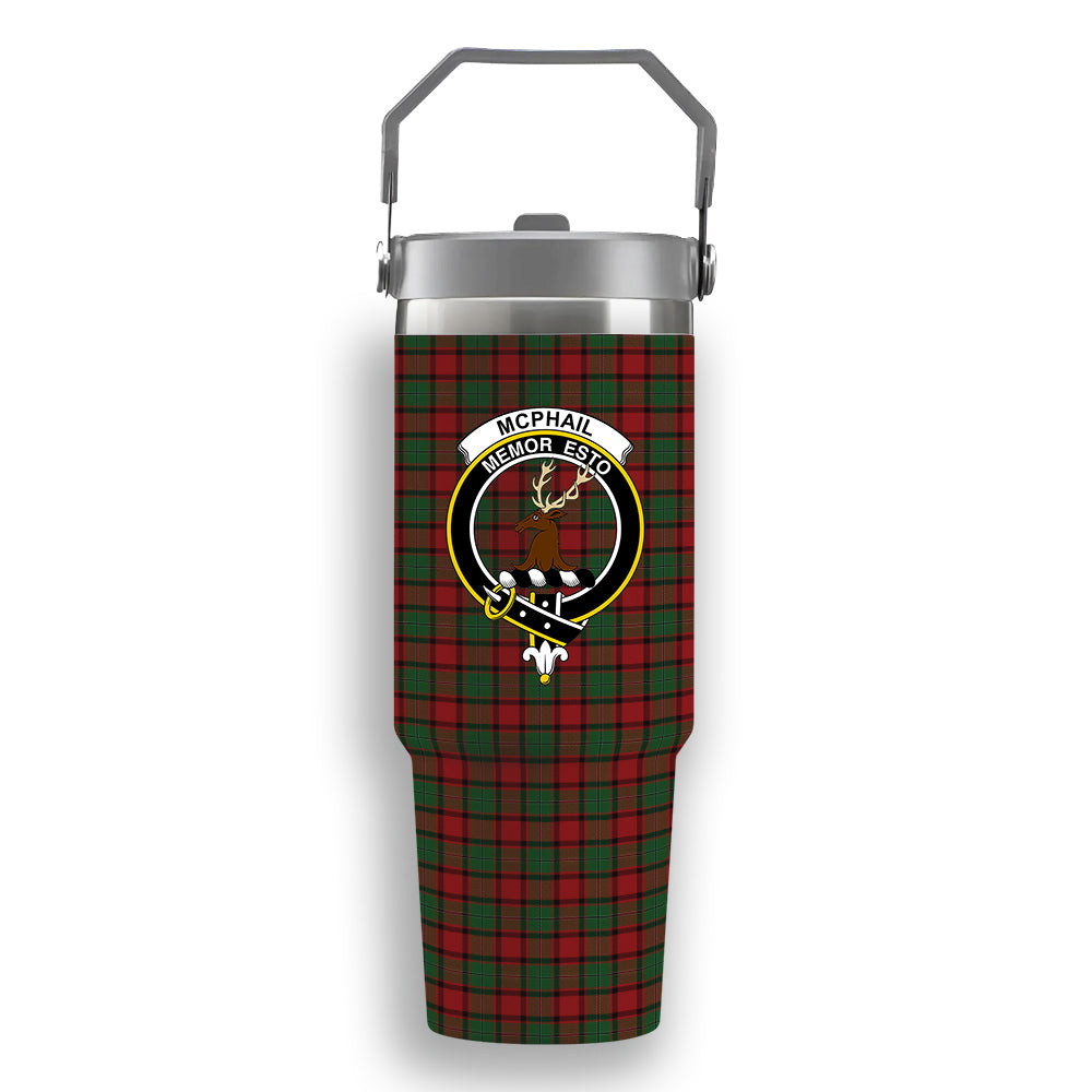 ScotsTee Shop Scottish McPhail Crest Tartan Flip Straw Tumbler 20oz 30oz