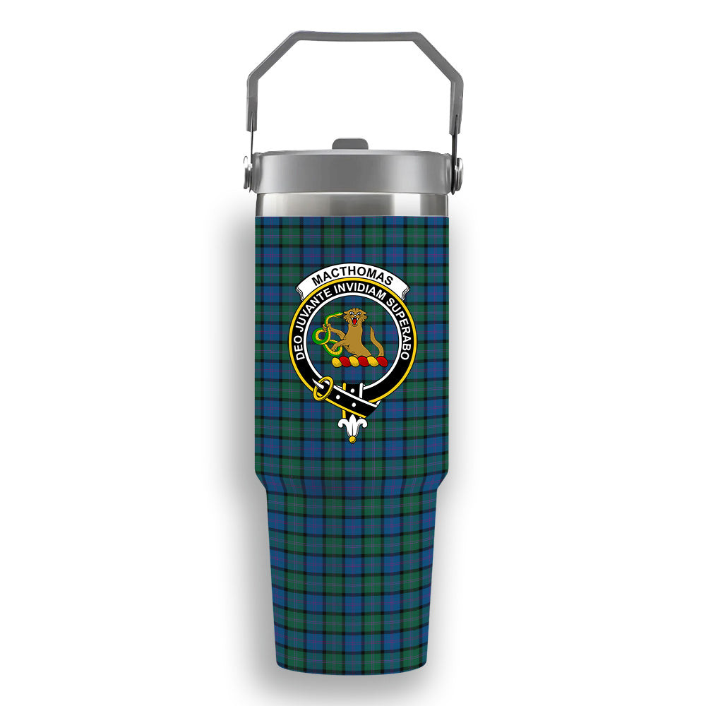 ScotsTee Shop Scottish MacThomas Crest Tartan Flip Straw Tumbler 20oz 30oz