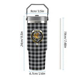 ScotsTee Shop Scottish MacPhee Black and White Crest Tartan Flip Straw Tumbler 20oz 30oz