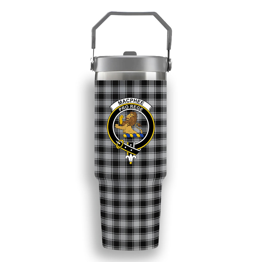 ScotsTee Shop Scottish MacPhee Black and White Crest Tartan Flip Straw Tumbler 20oz 30oz