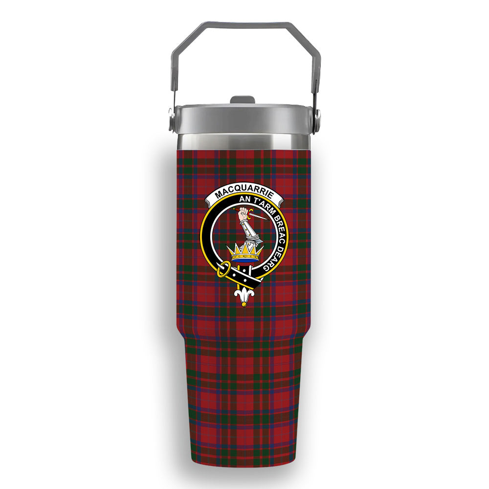 ScotsTee Shop Scottish MacQuarrie 3 Crest Tartan Flip Straw Tumbler 20oz 30oz