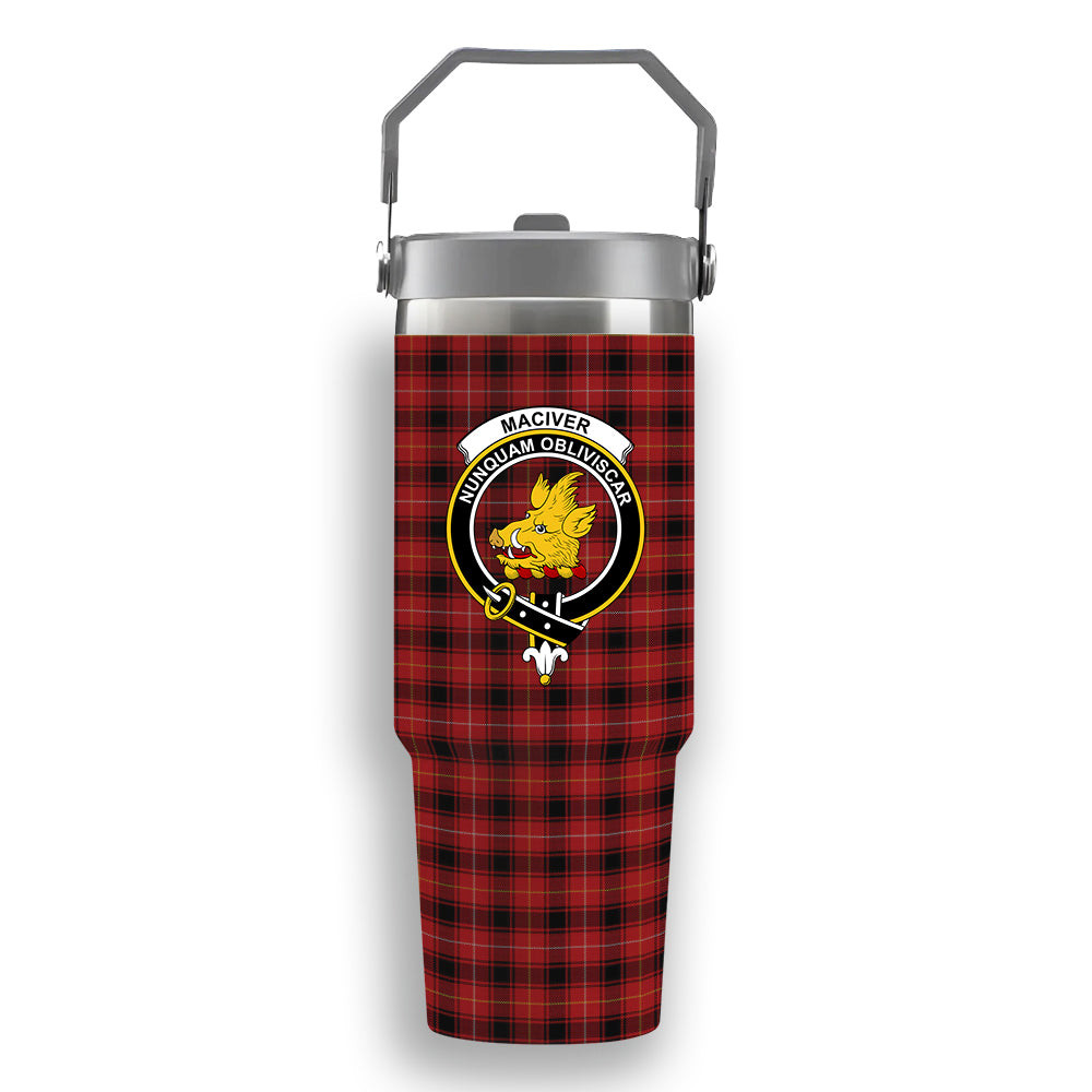 ScotsTee Shop Scottish MacIver 2 Crest Tartan Flip Straw Tumbler 20oz 30oz