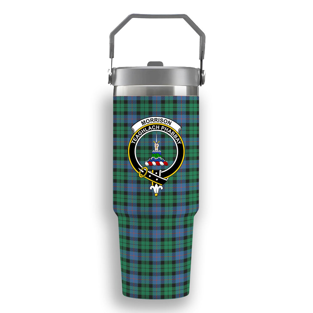 ScotsTee Shop Scottish Morrison Ancient Crest Tartan Flip Straw Tumbler 20oz 30oz
