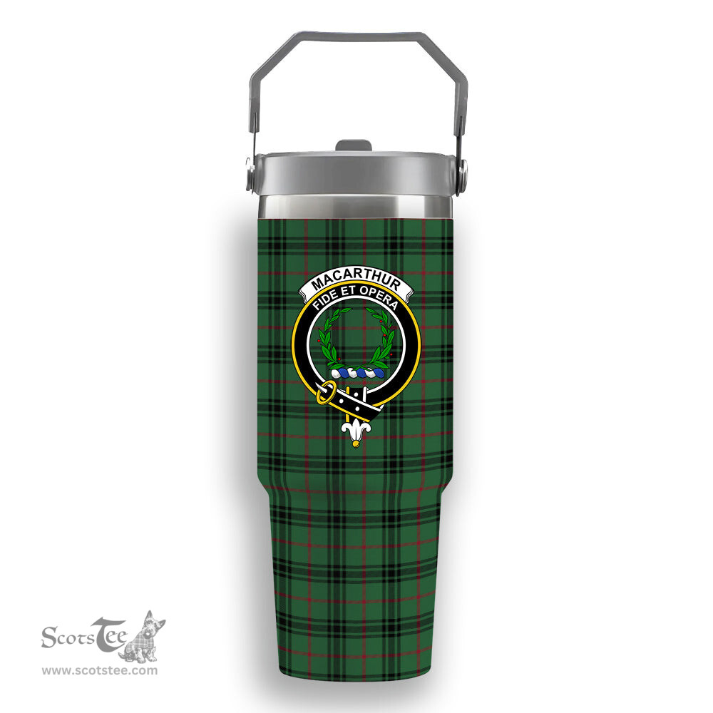 ScotsTee Shop Scottish MacArthur-Fox Modern Crest Tartan Flip Straw Tumbler 20oz 30oz