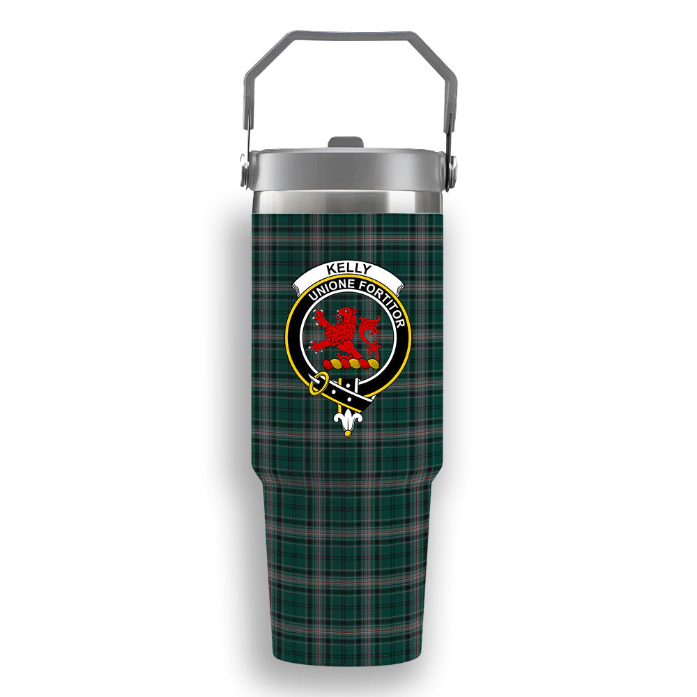 ScotsTee Shop Scottish Kelly of Sleat Hunting Crest Tartan Flip Straw Tumbler 20oz 30oz