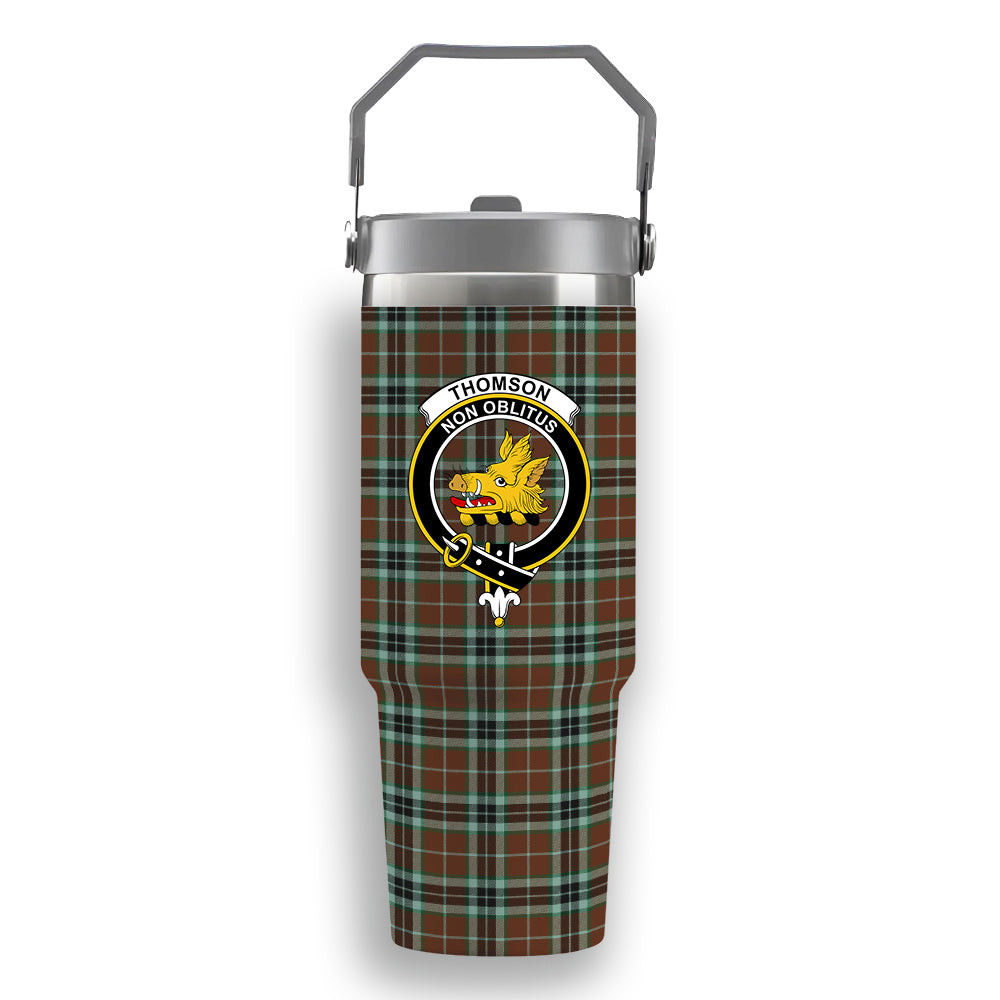 ScotsTee Shop Scottish Thomson Hunting Modern Crest Tartan Flip Straw Tumbler 20oz 30oz