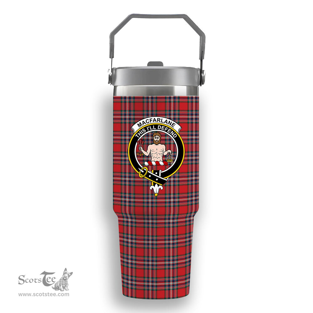 ScotsTee Shop Scottish MacFarlane Red Modern Crest Tartan Flip Straw Tumbler 20oz 30oz