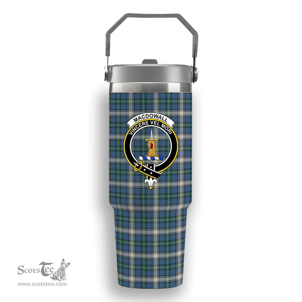 ScotsTee Shop Scottish MacDowall Modern Crest Tartan Flip Straw Tumbler 20oz 30oz
