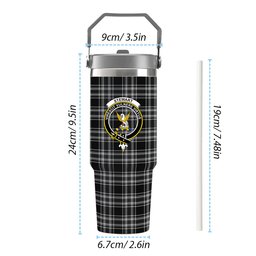 ScotsTee Shop Scottish Stewart Black and White Crest Tartan Flip Straw Tumbler 20oz 30oz
