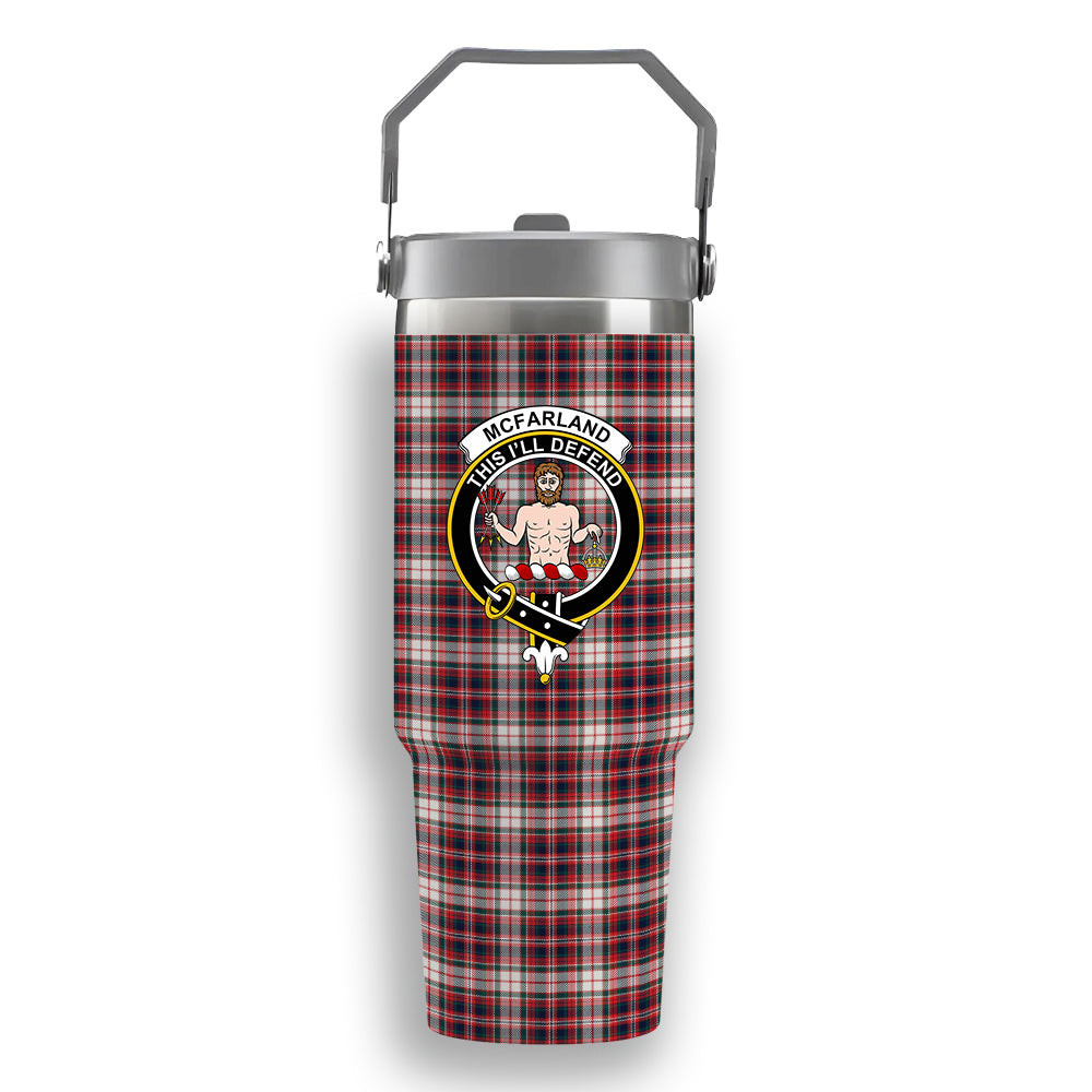 ScotsTee Shop Scottish McFarland Dress Modern Crest Tartan Flip Straw Tumbler 20oz 30oz