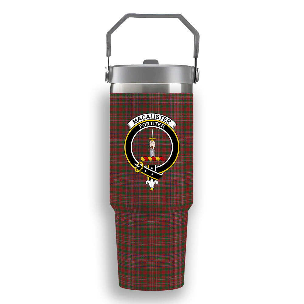 ScotsTee Shop Scottish MacAlister Modern Crest Tartan Flip Straw Tumbler 20oz 30oz