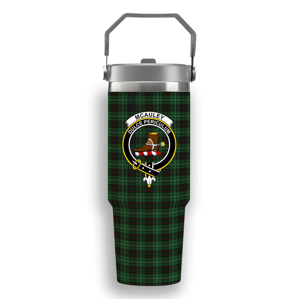 ScotsTee Shop Scottish McAuley of Lewis Crest Tartan Flip Straw Tumbler 20oz 30oz