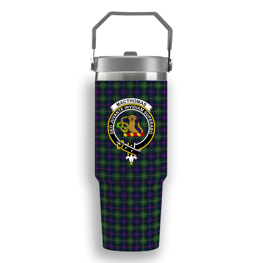 ScotsTee Shop Scottish MacThomas Modern Crest Tartan Flip Straw Tumbler 20oz 30oz