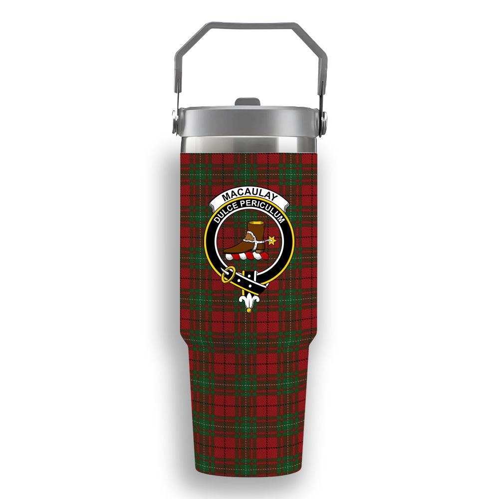 ScotsTee Shop Scottish MacAulay Crest Tartan Flip Straw Tumbler 20oz 30oz