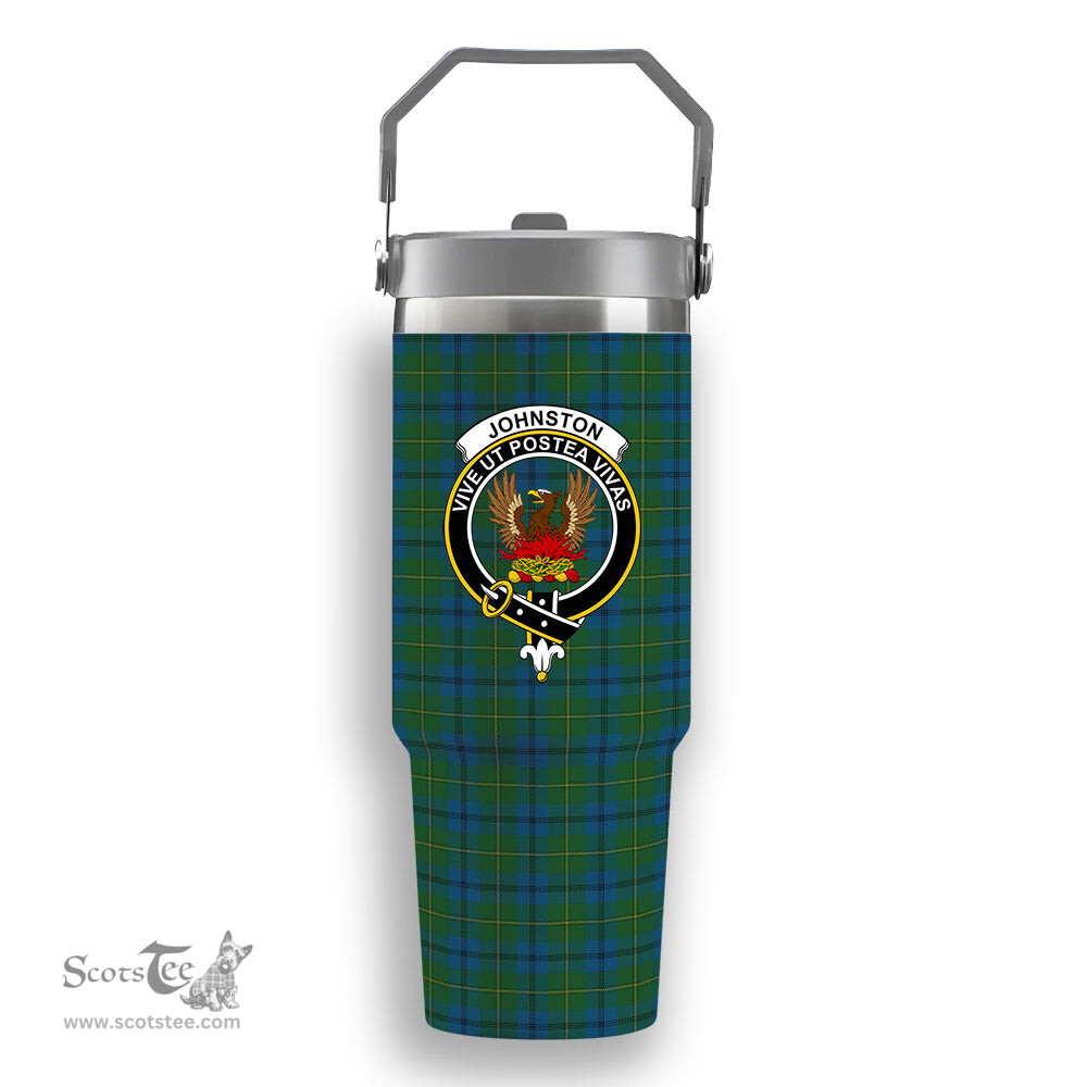 ScotsTee Shop Scottish Johnston Crest Tartan Flip Straw Tumbler 20oz 30oz