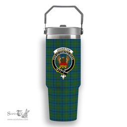 ScotsTee Shop Scottish Johnston Crest Tartan Flip Straw Tumbler 20oz 30oz