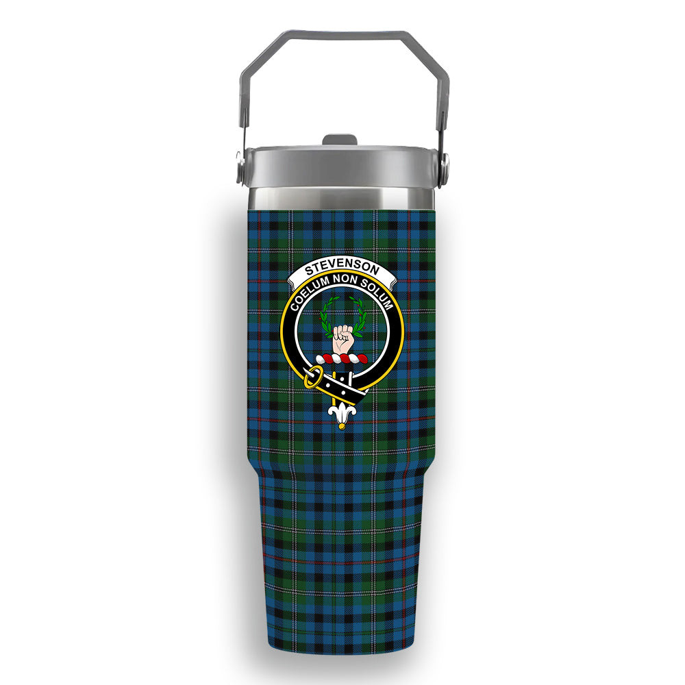 ScotsTee Shop Scottish Stevenson Hunting Red Stripe Crest Tartan Flip Straw Tumbler 20oz 30oz