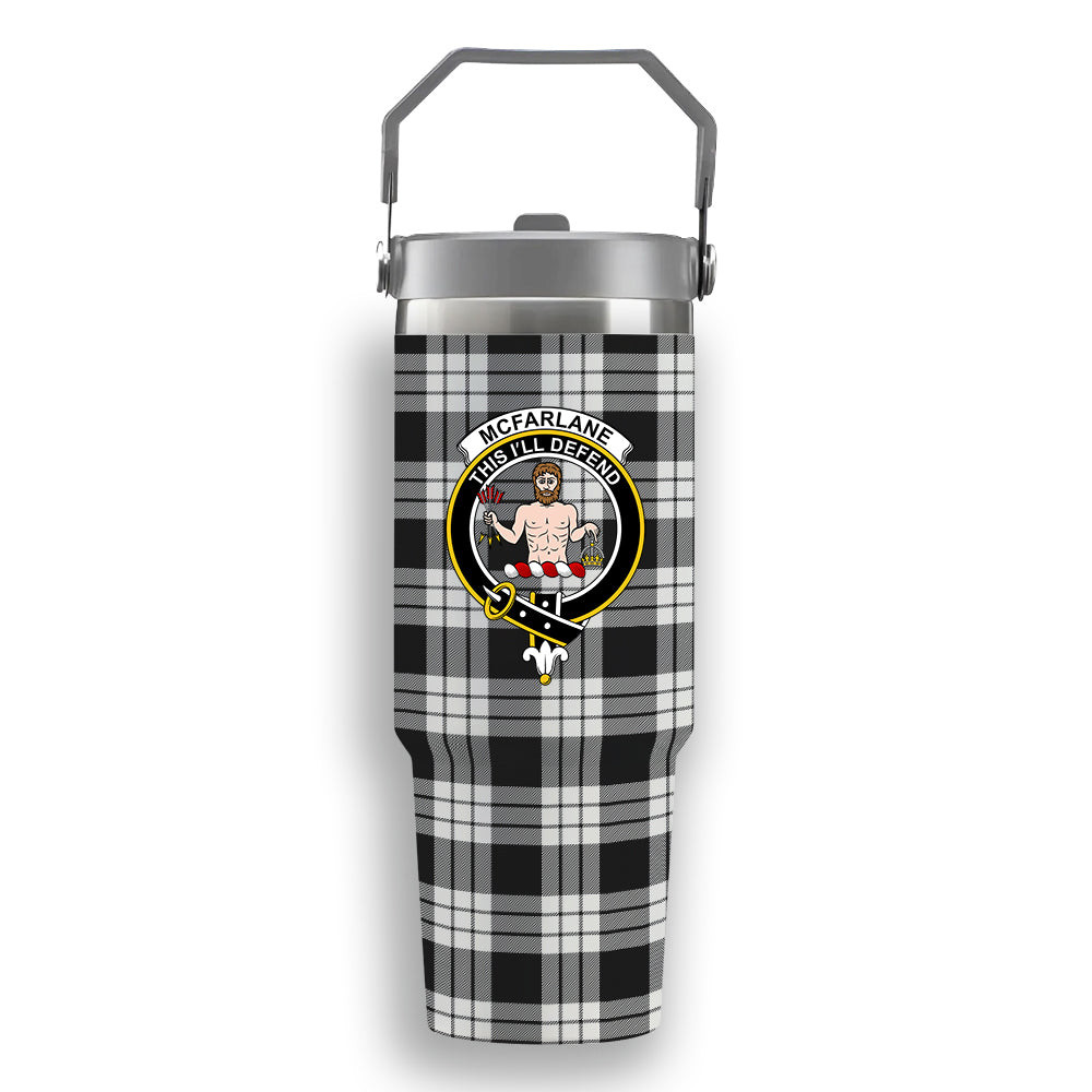 ScotsTee Shop Scottish McFarlane Black White Crest Tartan Flip Straw Tumbler 20oz 30oz