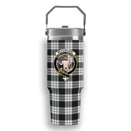 ScotsTee Shop Scottish McFarlane Black White Crest Tartan Flip Straw Tumbler 20oz 30oz