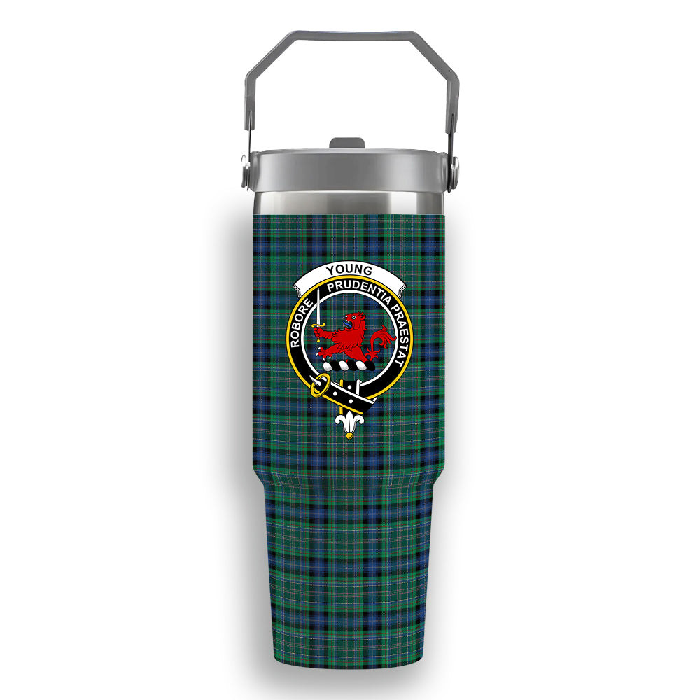 ScotsTee Shop Scottish Young Melvina Modern Crest Tartan Flip Straw Tumbler 20oz 30oz