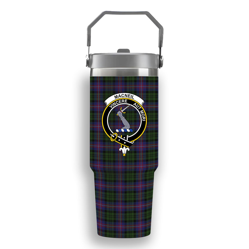 ScotsTee Shop Scottish MacNeil of Colonsay 2 Crest Tartan Flip Straw Tumbler 20oz 30oz