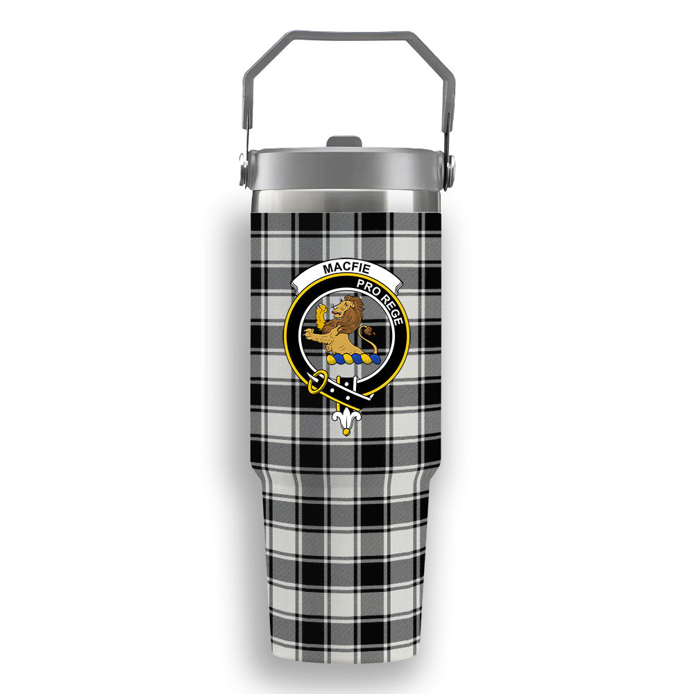ScotsTee Shop Scottish MacFie Black & White Ancient Crest Tartan Flip Straw Tumbler 20oz 30oz