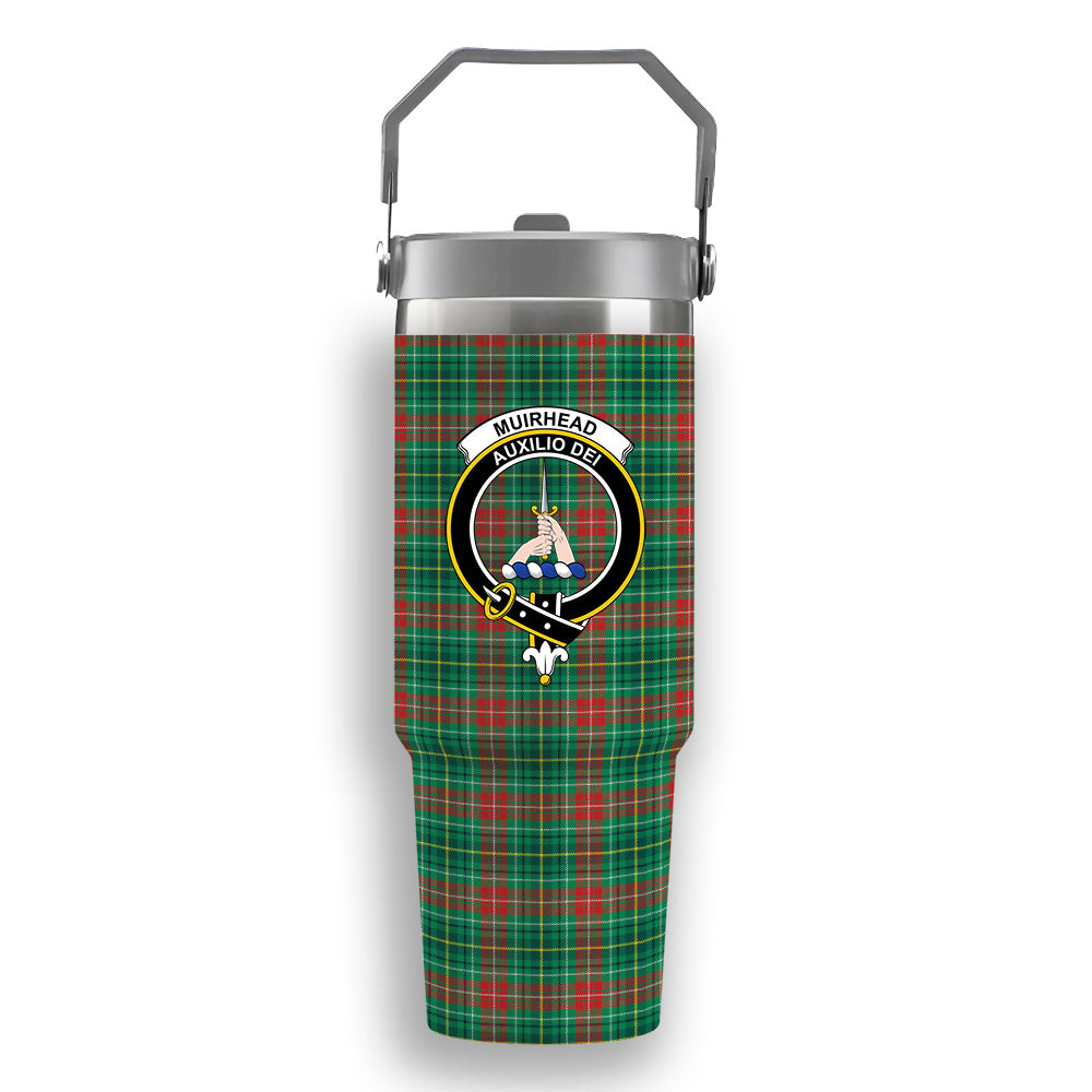 ScotsTee Shop Scottish Muirhead Modern Crest Tartan Flip Straw Tumbler 20oz 30oz
