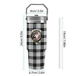 ScotsTee Shop Scottish McFarland Black White Crest Tartan Flip Straw Tumbler 20oz 30oz