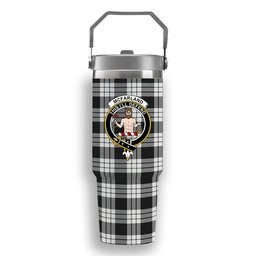 ScotsTee Shop Scottish McFarland Black White Crest Tartan Flip Straw Tumbler 20oz 30oz