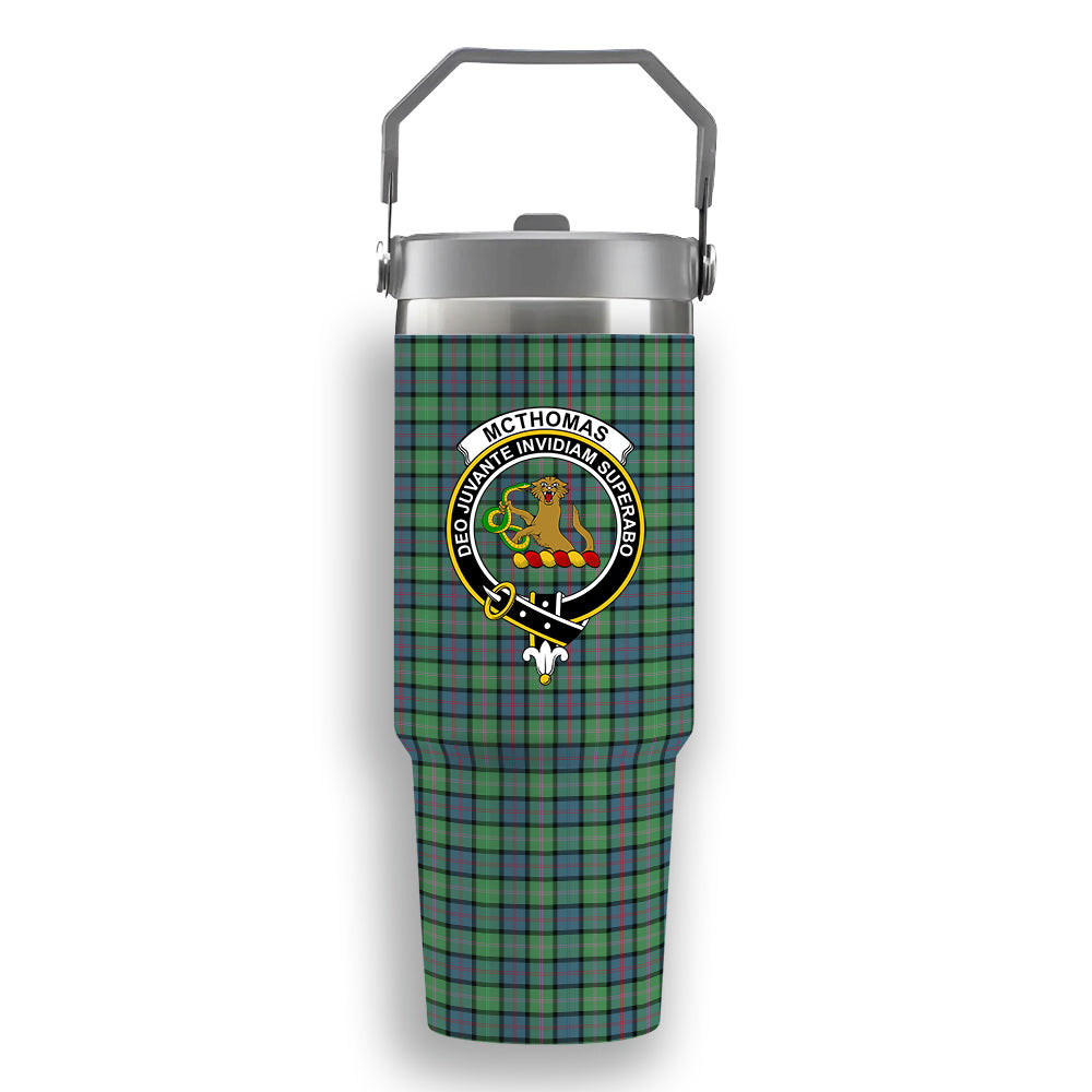 ScotsTee Shop Scottish McThomas Ancient Crest Tartan Flip Straw Tumbler 20oz 30oz