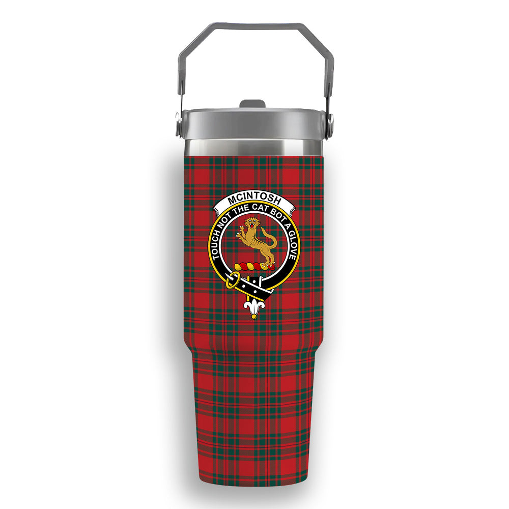 ScotsTee Shop Scottish McIntosh Red Modern Crest Tartan Flip Straw Tumbler 20oz 30oz
