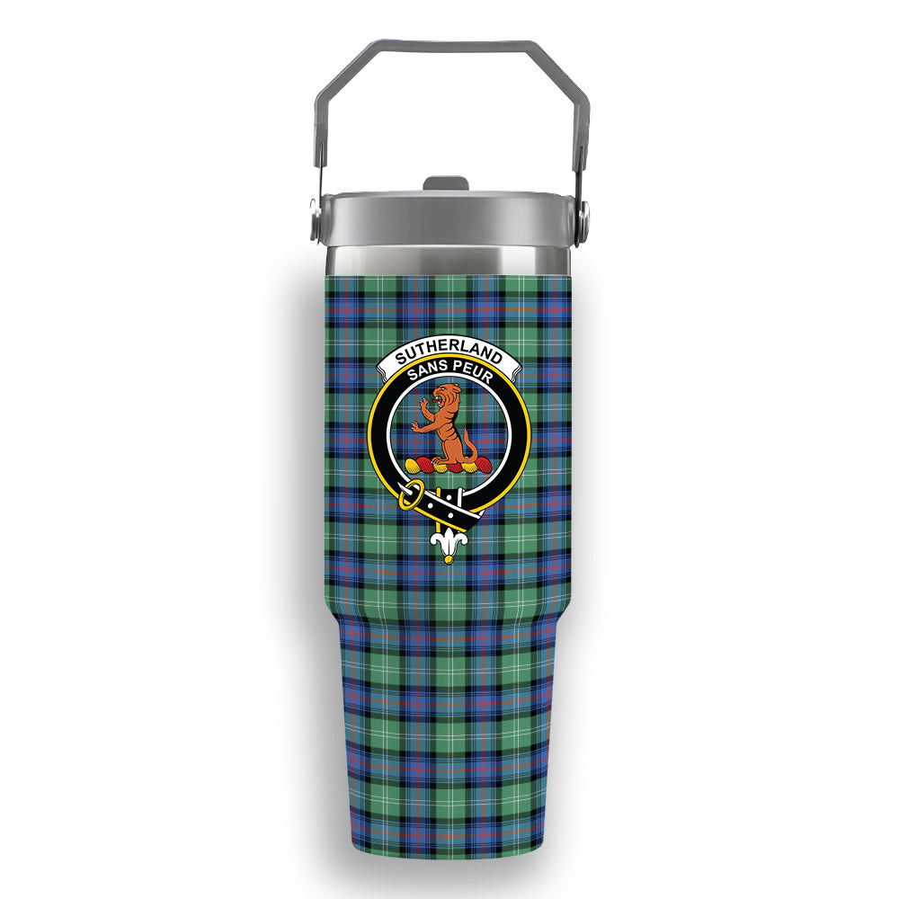 ScotsTee Shop Scottish Sutherland Old Ancient SC Crest Tartan Flip Straw Tumbler 20oz 30oz