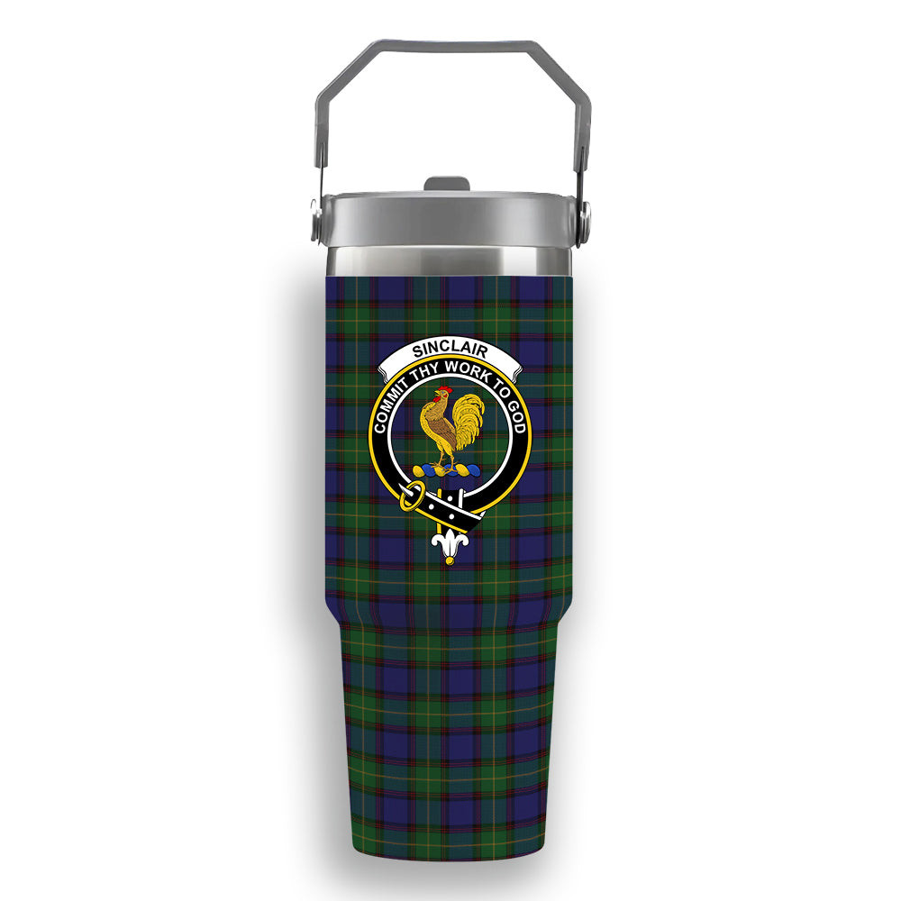 ScotsTee Shop Scottish Sinclair Brown Crest Tartan Flip Straw Tumbler 20oz 30oz