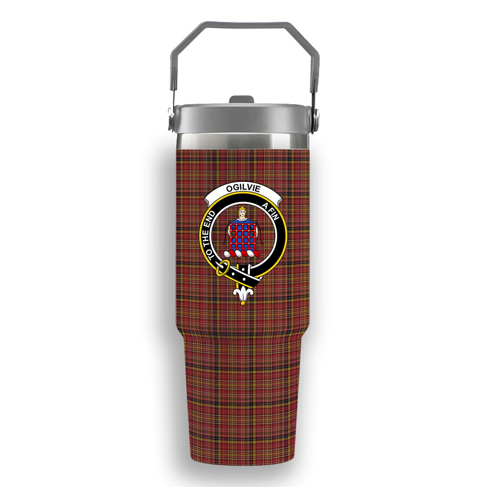 ScotsTee Shop Scottish Ogilvie (Ogilvy) of Strathallan Crest Tartan Flip Straw Tumbler 20oz 30oz