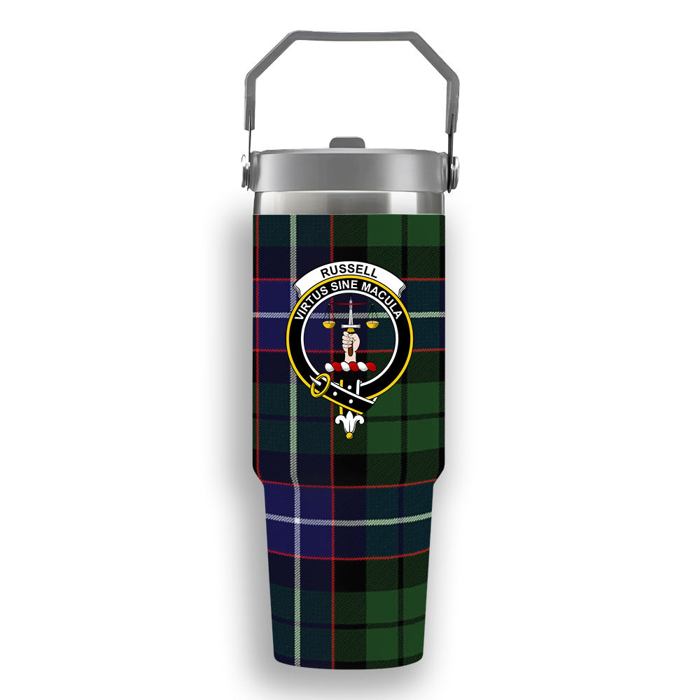 ScotsTee Shop Scottish Russell SC Crest Tartan Flip Straw Tumbler 20oz 30oz