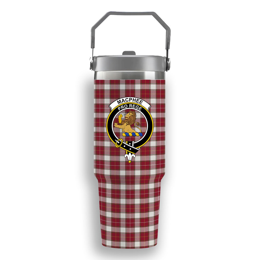 ScotsTee Shop Scottish MacPhee Dress Modern Crest Tartan Flip Straw Tumbler 20oz 30oz