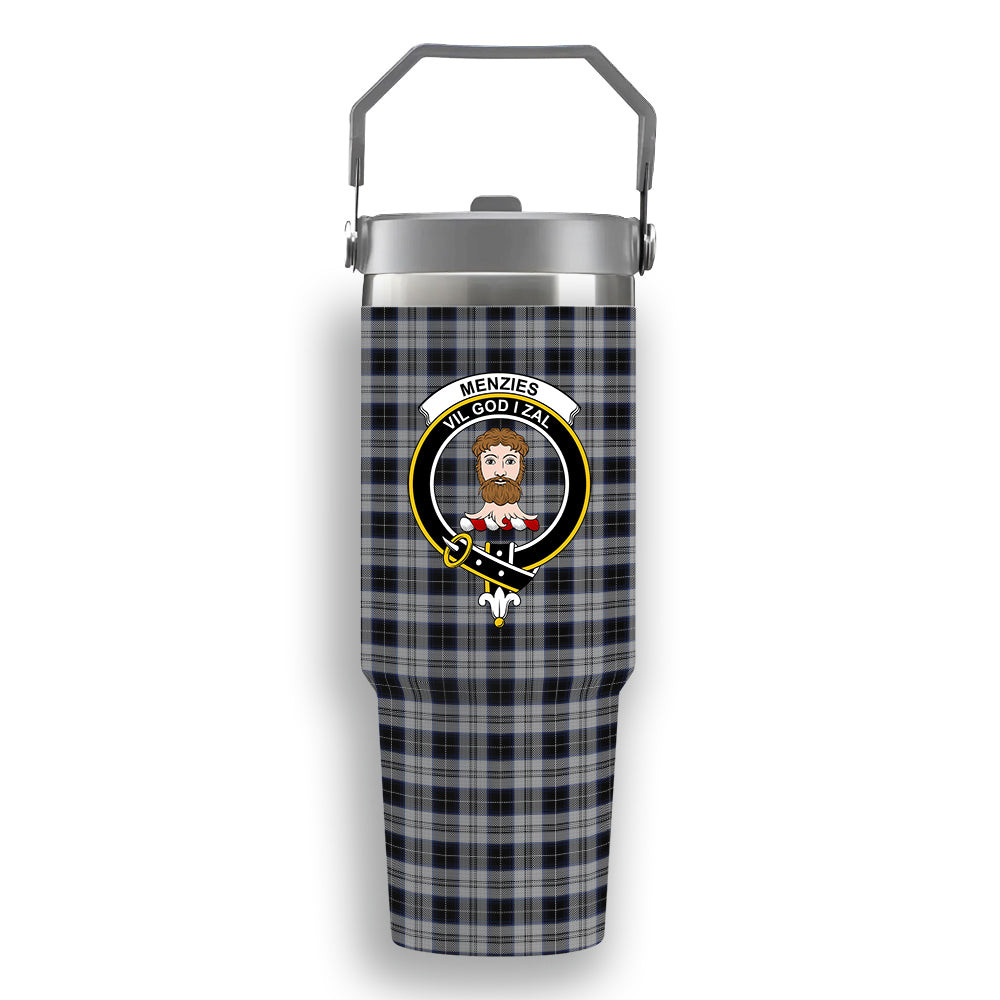 ScotsTee Shop Scottish Menzies Black Dress Crest Tartan Flip Straw Tumbler 20oz 30oz